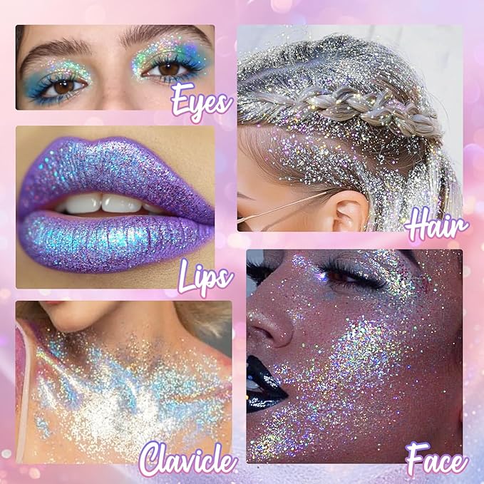 CAHOTO Dazzle Rolling Glitter for Face Body & Hair, Sparkling Holographic Chunky Shimmer, Roll-on Sequins for Singer Concert Rave Festival Halloween Party Carnival, 1.35fl.oz