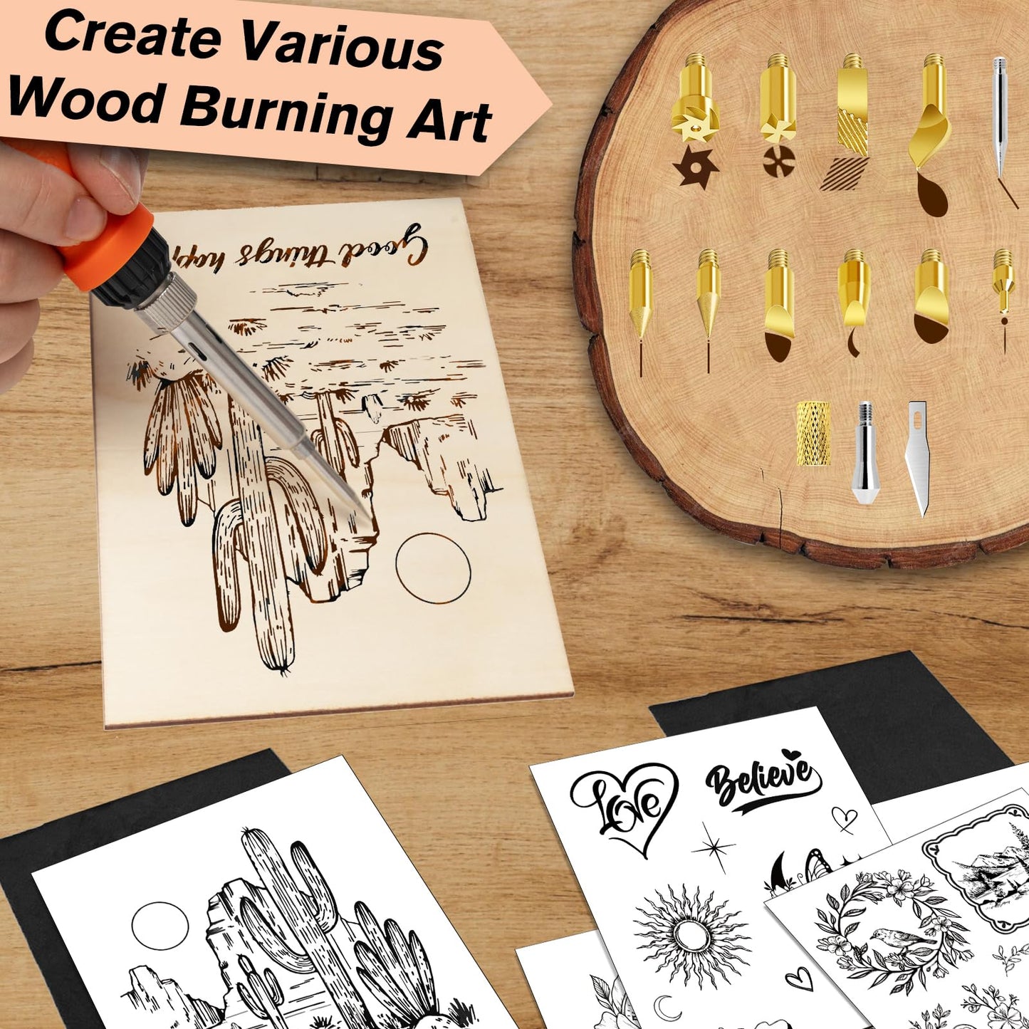 K KERNOWO Wood Burning Kit - 81Pcs All-in-One Wood Burning Tool Pen Adjustable Temperature Wood Burner Kit Crafts Gifts for Adults & Teens, Woodburning Kits for Beginner Pyrography