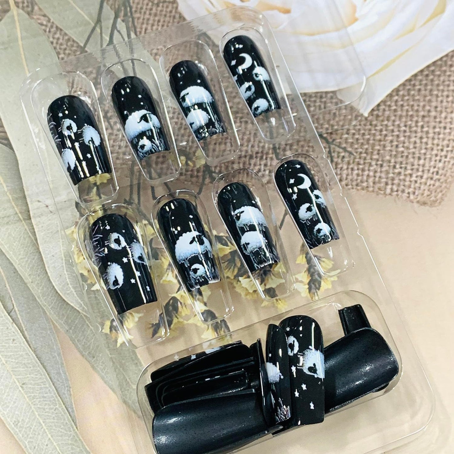 FIEONCIY Press on Nails Square Medium Length Glossy Full Cover Acrylic Square Shaped False Nails with Designs Artificial Short Coffin Fake Nails with Charms Glue ons Fingernails for Women(CY932)