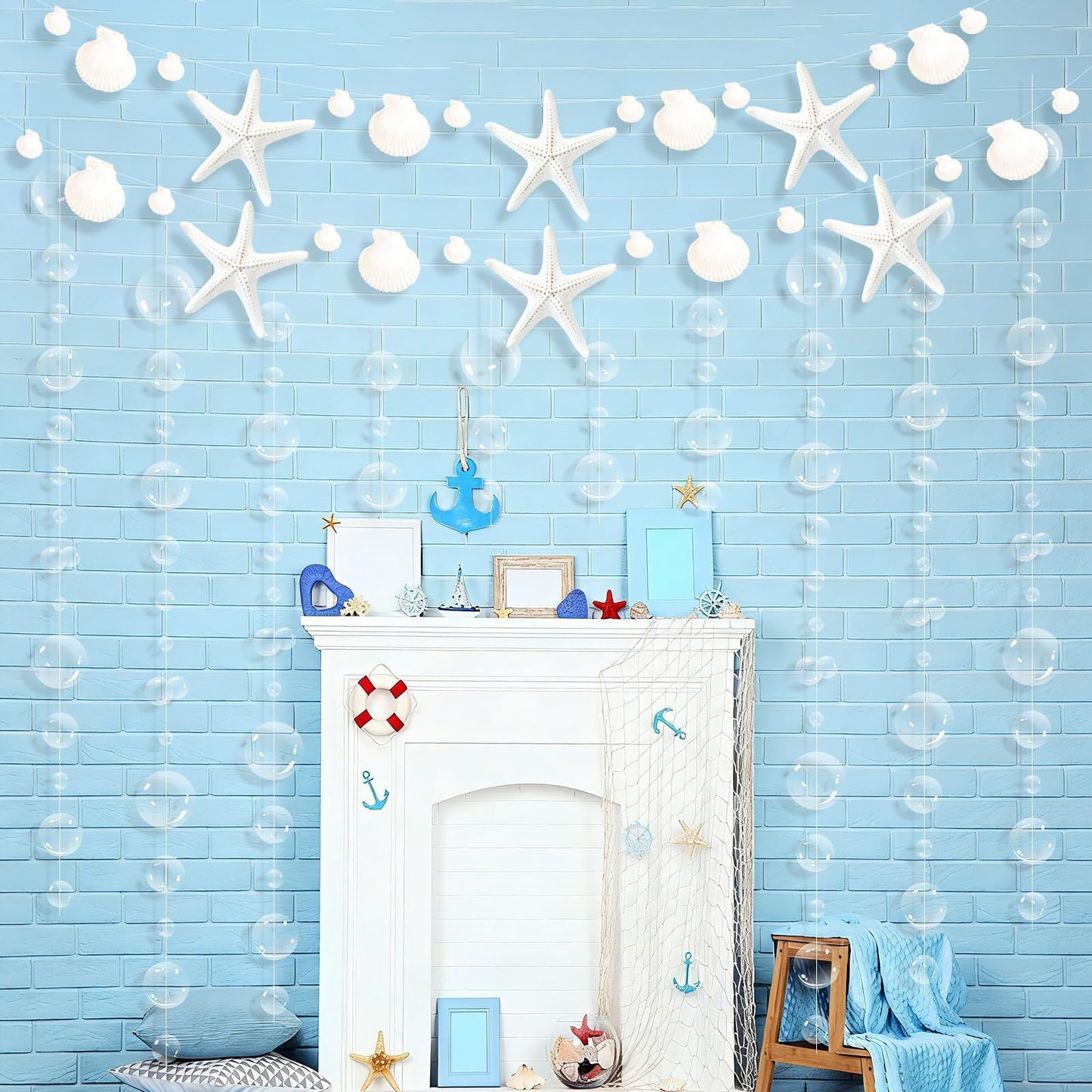 Under The Sea Party Decorations Bubble Seashell starfish Garlands Mermaid Banner Beach Ocean Cutouts Hanging Garland Streamers for Kid Birthday Bachelorette Baby Shower Coastal Nautical Party Supplies