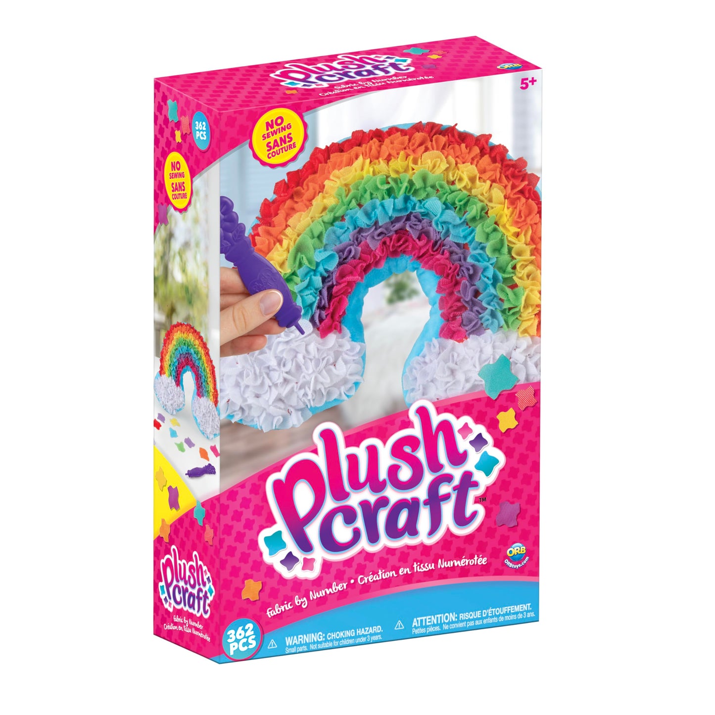 ORB PlushCraft DIY Rainbow Pillow Crafting Kit - Mess Free Fabric by Number System and No Sewing Required - Perfect Arts and Crafts Project and Gift for Boys and Girls