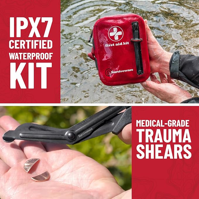 Surviveware 98-Piece Waterproof Premium First Aid & Survival Kit - Comprehensive Emergency Preparedness Gear for Camping, Hiking, Backpacking, and Outdoor Adventures