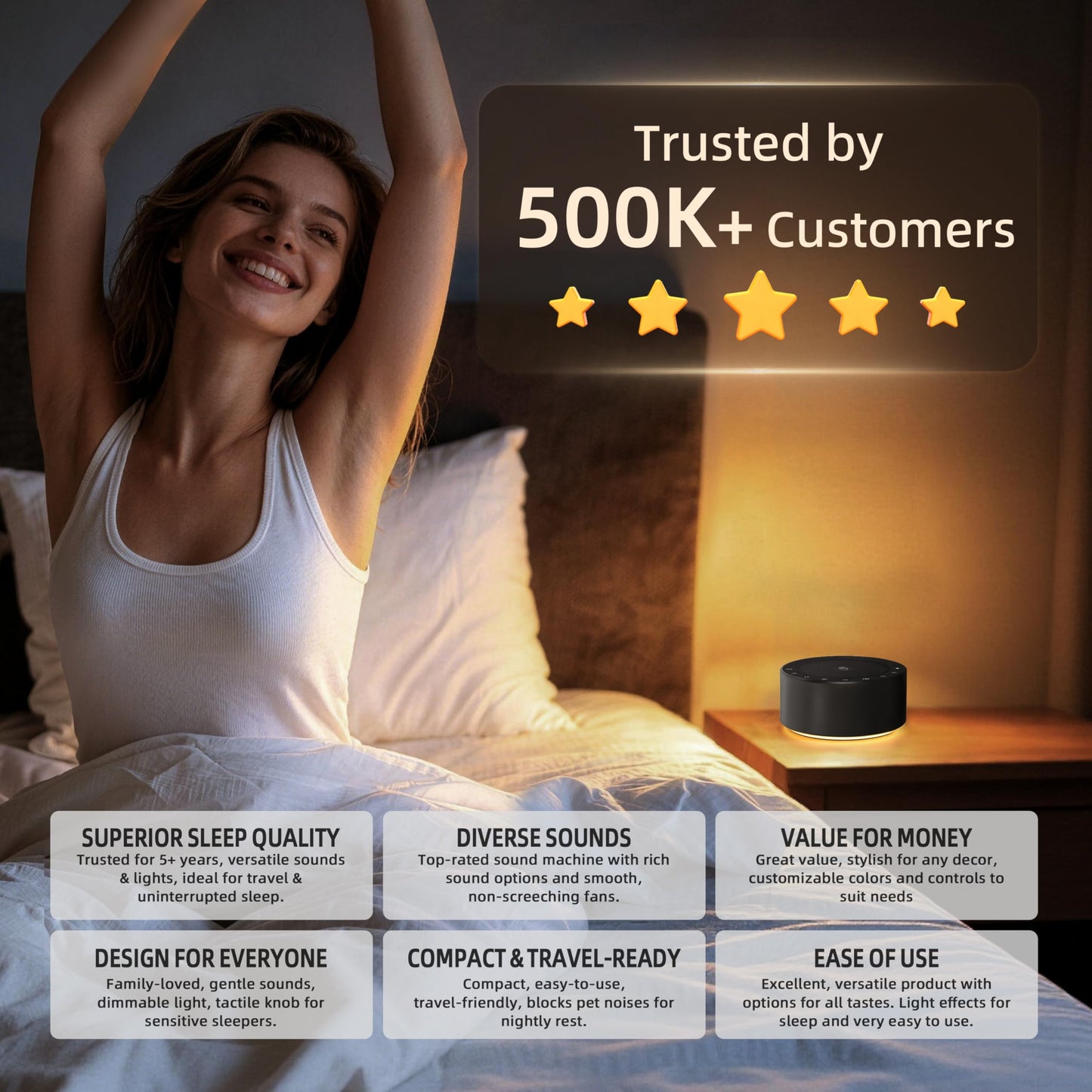 Kipcush White Noise Machine with Night Light – Nursery Sound Machine with Soft Non-Glare Lamp, 30 Soothing Sounds, 8 Color Lights, Up to 8-Hour Timer for Baby & Adults
