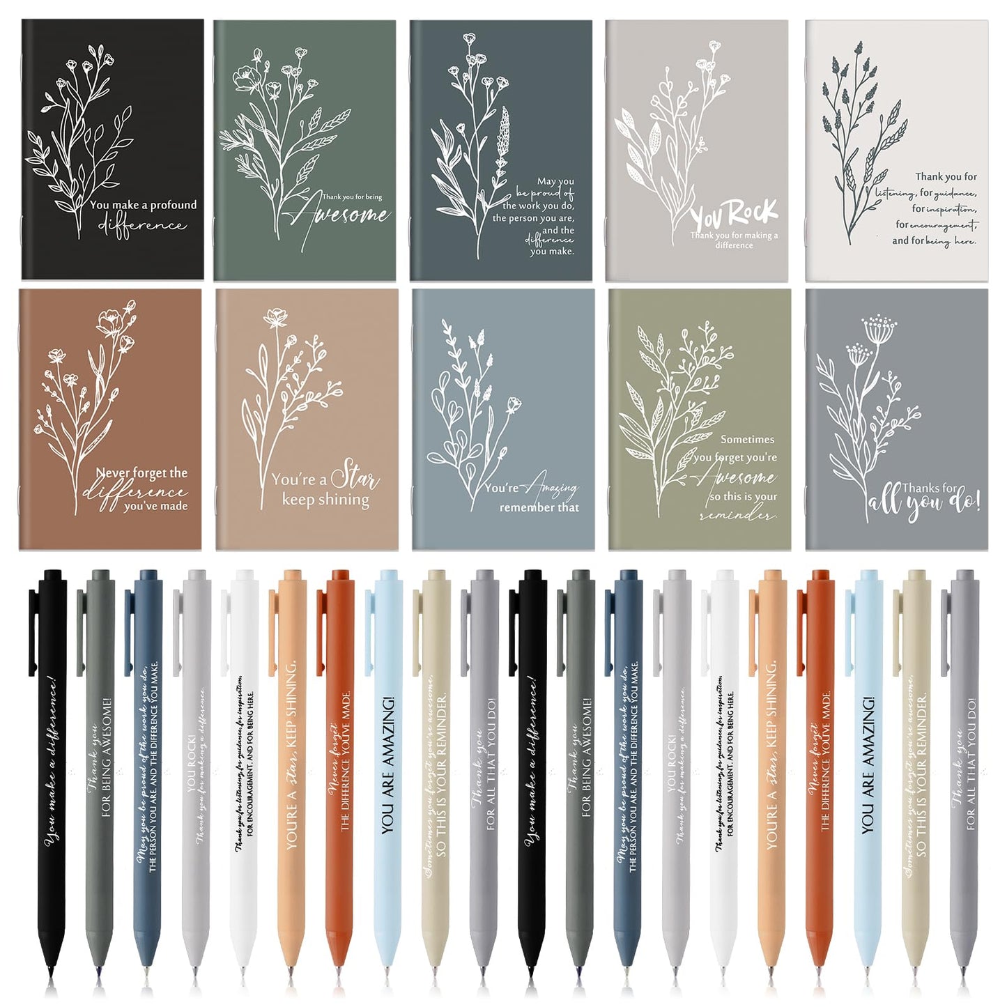Tellingyou 40 Pcs Employee Appreciation Gifts Bulk Inspirational Notebook Ballpoint Pen Motivational Notebook Mini Journal for Volunteer Administrative Professional Teacher Nurse Team (Classic)