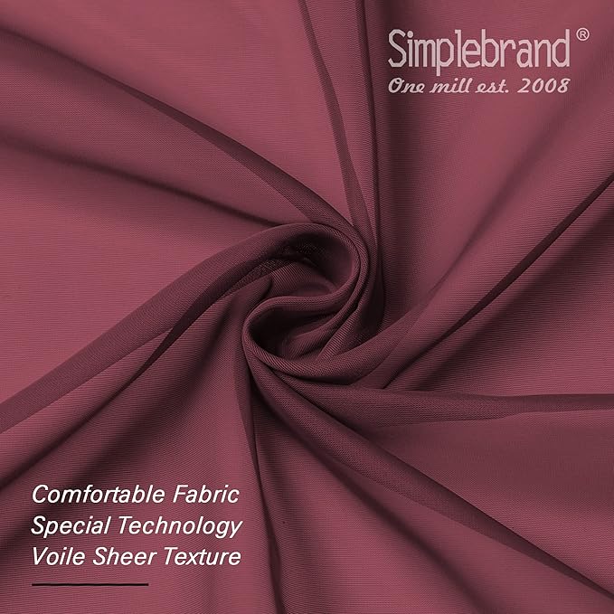 Simplebrand Red Short Sheer Curtains 45 Inch Length for Small Windows, Rod Pocket 2 Panels Set Solid Voile Drapes Window Sheer Curtains for Bedroom Bathroom Kids Room Kitchen, 42x45 Inch, Burgundy