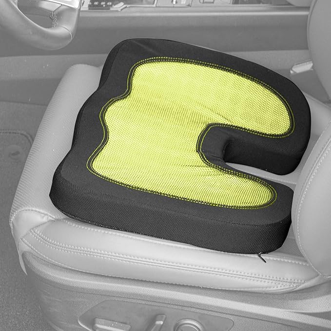 FH Group Universal Fit Memory Foam Seat Cushion for Anywhere - Tailbone Cushion - Coccyx Cushion for Car, Work, and Home Yellow