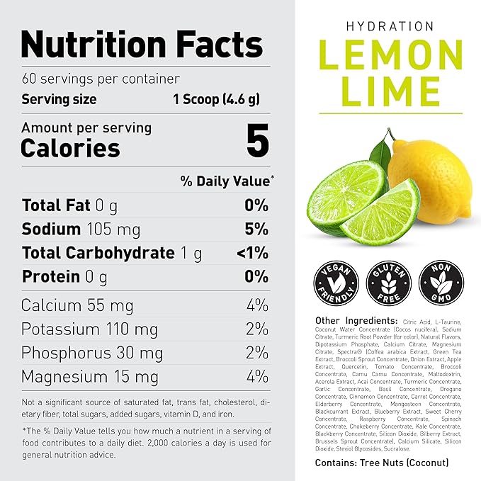 Kaged Electrolyte Hydration Powder, Lemon Lime, Sports Drink for Men and Women, Pre, Post, Intra Workout Supplement, 60 Servings