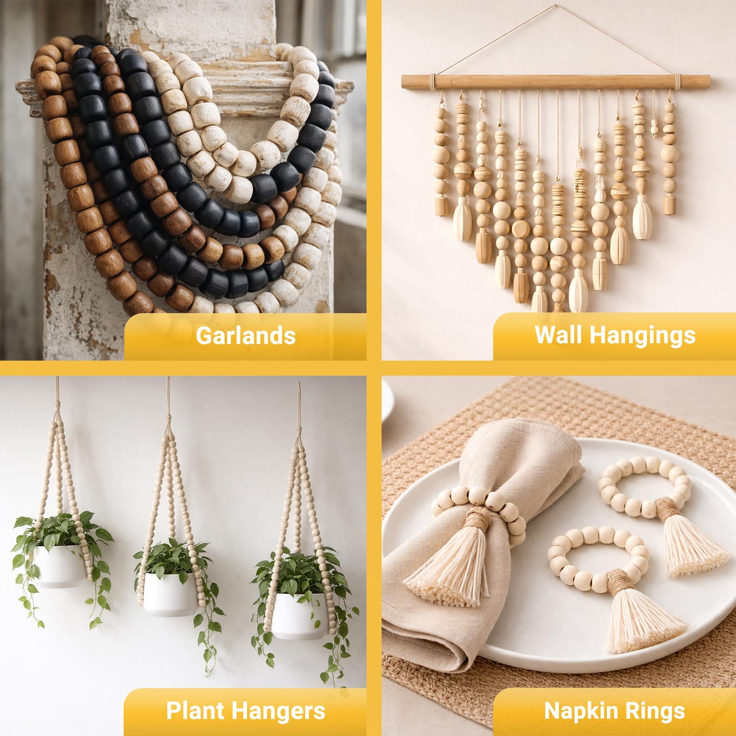 Mandala Crafts 200 Gold Large Hole Barrel Wooden Beads for Macrame & Hair Braiding – Jewelry Making Craft Beads