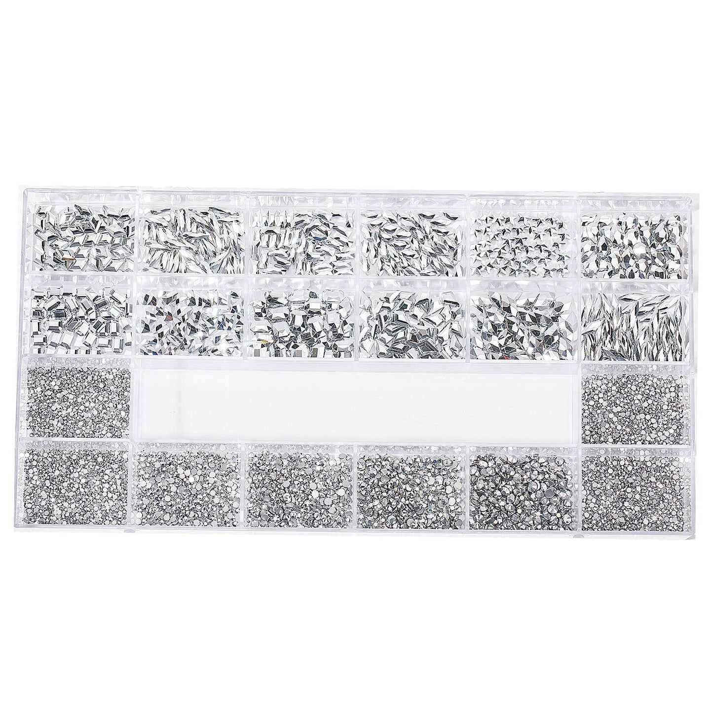 DZHILHMX Nail Rhinestones - 4300pcs Mine Silver, Multiple Shape Gems, Flat Back Rhinestones, with Kit and Glue Gel, for Nail Art