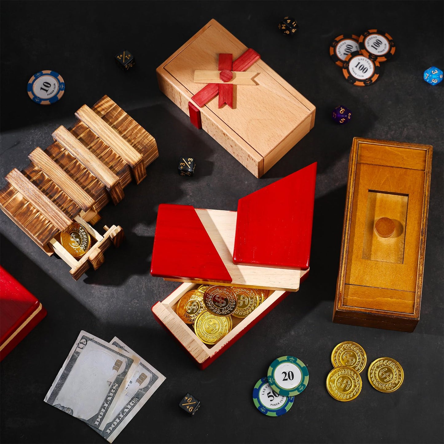 Zhanmai 4 Pieces Wooden Puzzle Boxes Gift Card Wooden Puzzle Boxes Money Case Holders Teaser Mysterious Wood Boxes for Christmas Birthday Gift, 4 Styles(Adorable Style)