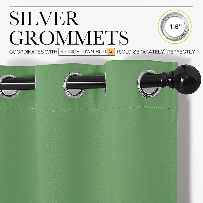 NICETOWN Froest Green Blackout Curtains 84 inches Length for Dining Room, 2 Panels, 34" Wide, Thermal Insulated Long Drapes for Window