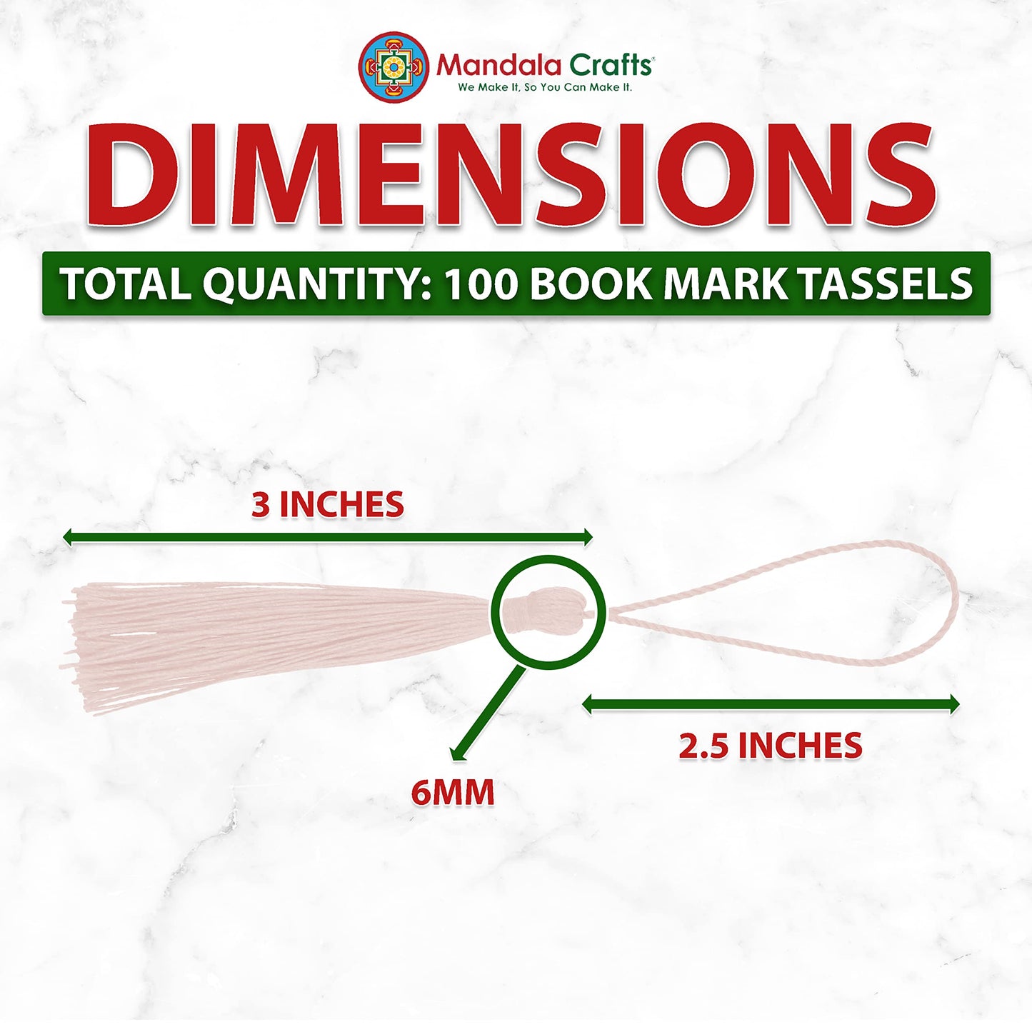 Mandala Crafts Small Cream Bookmark Tassels – 100 Bulk Silky Mini Craft Tassels with Loops for Bookmarks, Jewelry Making, Graduation Decorations, and Keychains