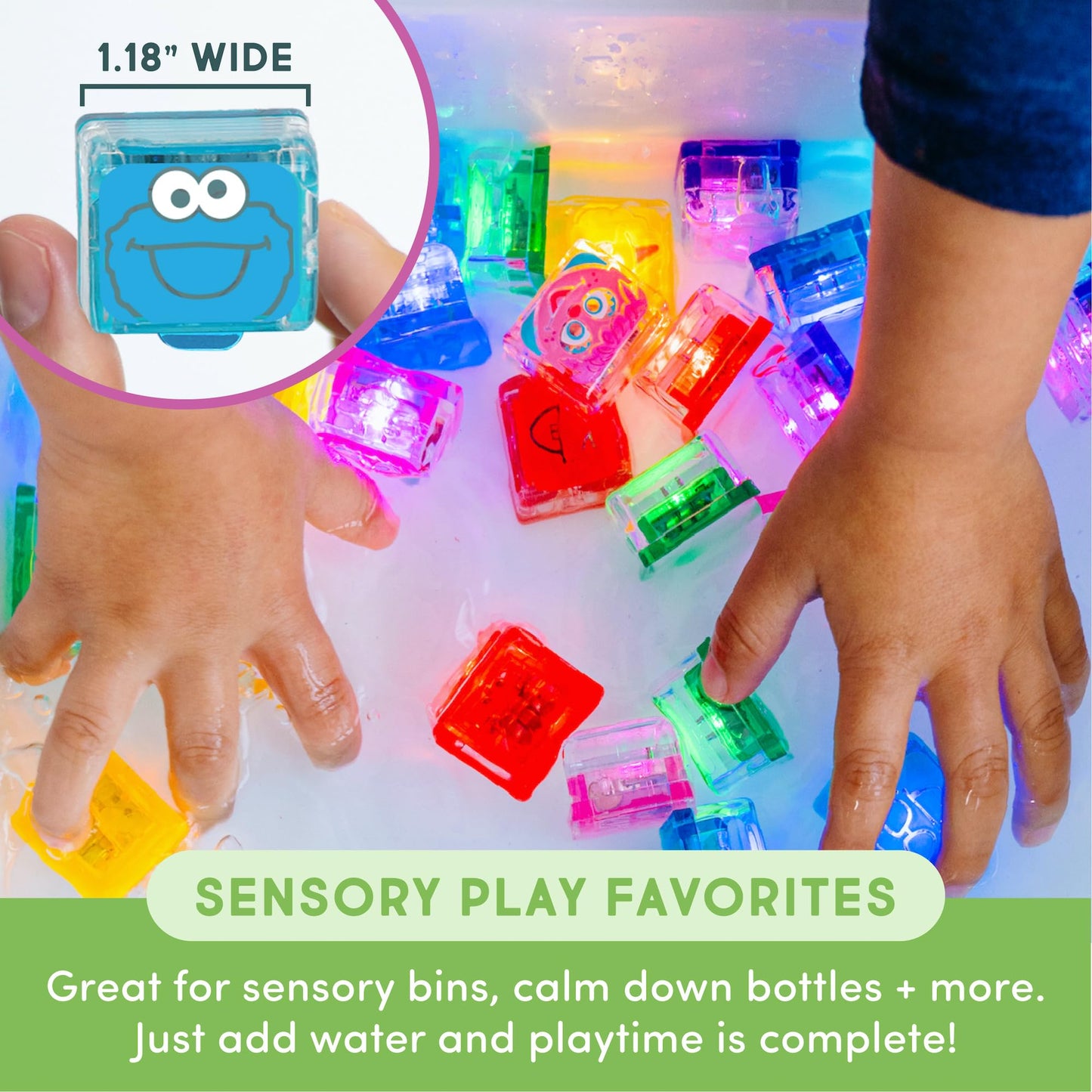 Glo Pals x Sesame Street Water-Activated Light-Up Cubes Bundle for Sensory Play - 12 Packs (Easy as A,B,C)