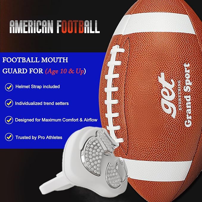 LeCool Football Mouth Guard with Connected Strap- 3D Beast Chrome Adult and Youth Mouth Guard-Mouth Piece for Sports for Maximum Air Flow and Teeth Protection