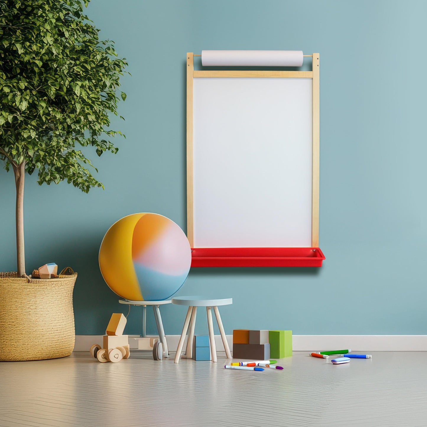 Flipside Products Magnetic Dry Erase Wall Easel w/Tray And Paper Roll, Mount On Wall, Whiteboard, Drawing and Notes
