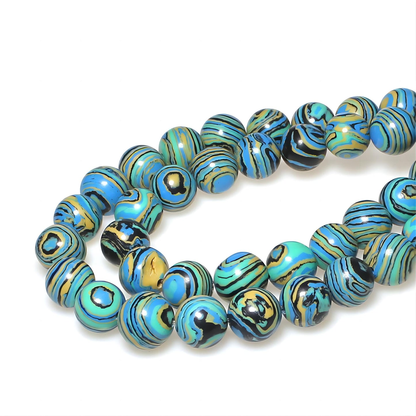 MJDCB Synthesis Colour Malachite Beads Beautiful Fashion Round Stone Beads for DIY Jewelry Making 15" (6mm, Blue- Gold - Black)
