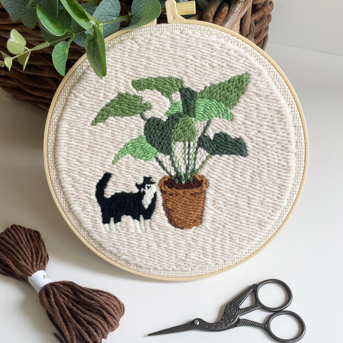 Myfelicity Punch Needle Kit for Adults, Beginners, Cat and Greenery Patterns, Includes Punching Needle Supplies