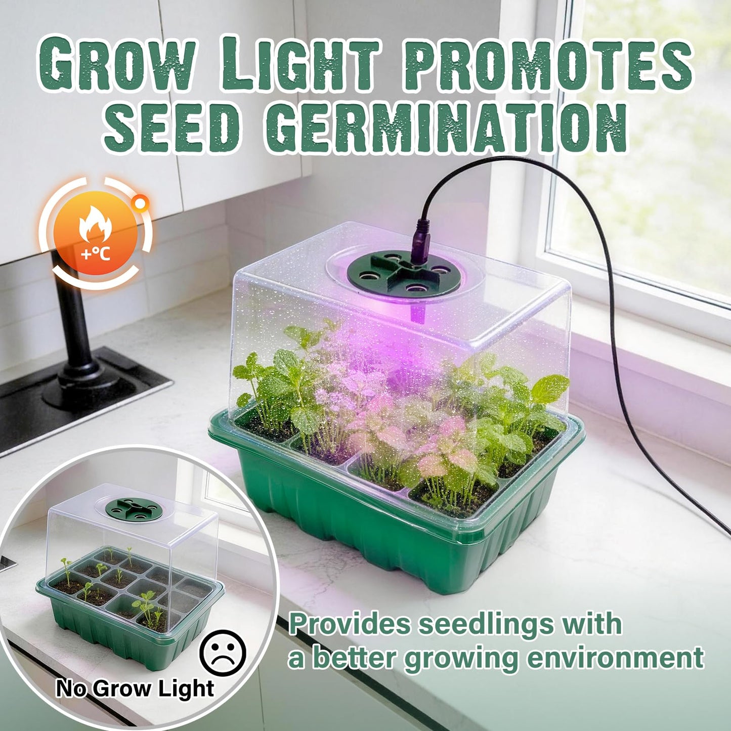 Bhyhok 6 Pack Seed Starter Kit with Grow Light 72 Cells Plant Starter Trays with 3.9 Inch Adjustable Humidity Dome Reusable Indoor Plant Germination Tray for Gardening