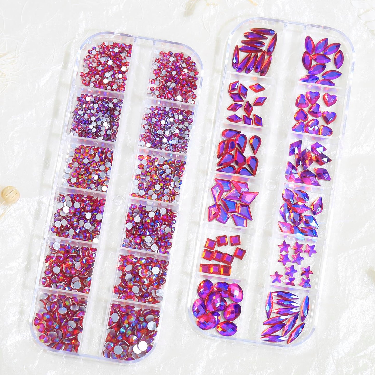 HNUIX Nail Rhinestones - 3D Multi Shape Size, Crystal AB Red Nail Gems, Flat Back, with Kit, for Nail Art, DIY Decorations