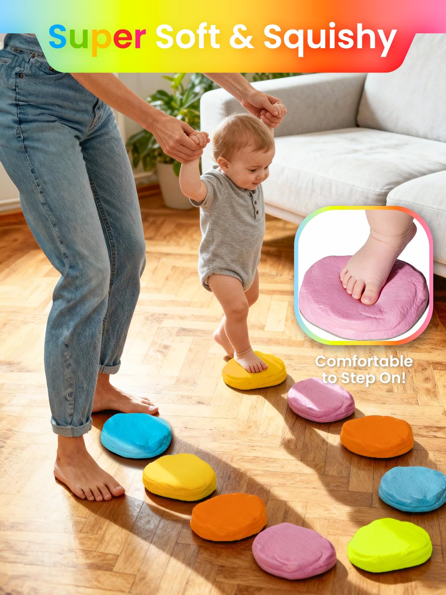 Duseu 10 PCS Soft Non-Slip Stepping Stones, Indoor Outdoor Toys for Coordination Training, Foam Pads Barefoot Play