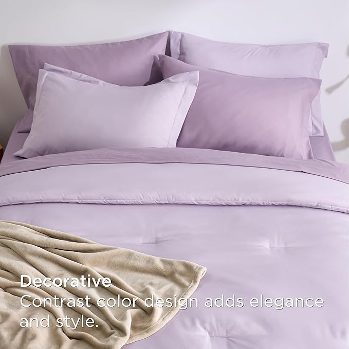 Bedsure Full Comforter Set Grayish Purple, 8 Pieces Prewashed Full Size Bed in a Bag with Soft Fleece Bed Blanket, Down Alternative Bedding Set for All Seasons, Sheets, Pillowcases & Shams