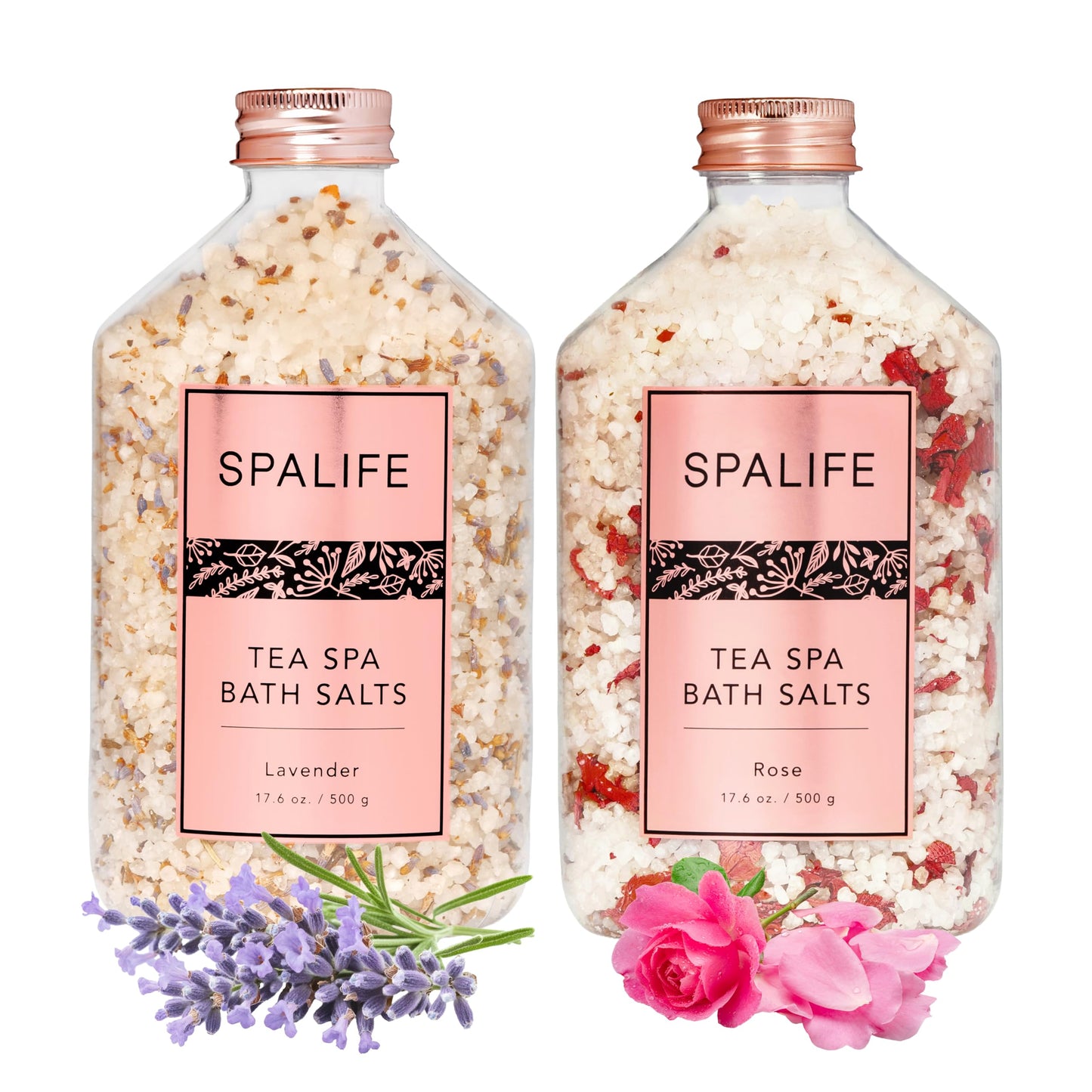 SpaLife Effervescent Rose & Lavender Bath Salts for Women Relaxing | Mothers Day Gifts & Aromatherapy Dead Sea Salt Bath Soak Duo | Real Flower Petals for Relaxing Mineral Baths | 2-Pack (35.2 oz)