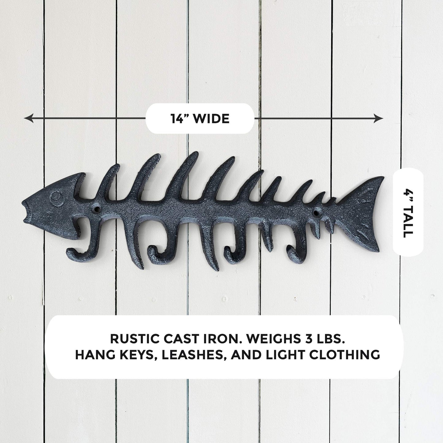 Wallcharmers Large Fish Bone Key, Leash, & Towel Holder | Nautical Home & Wall Decor