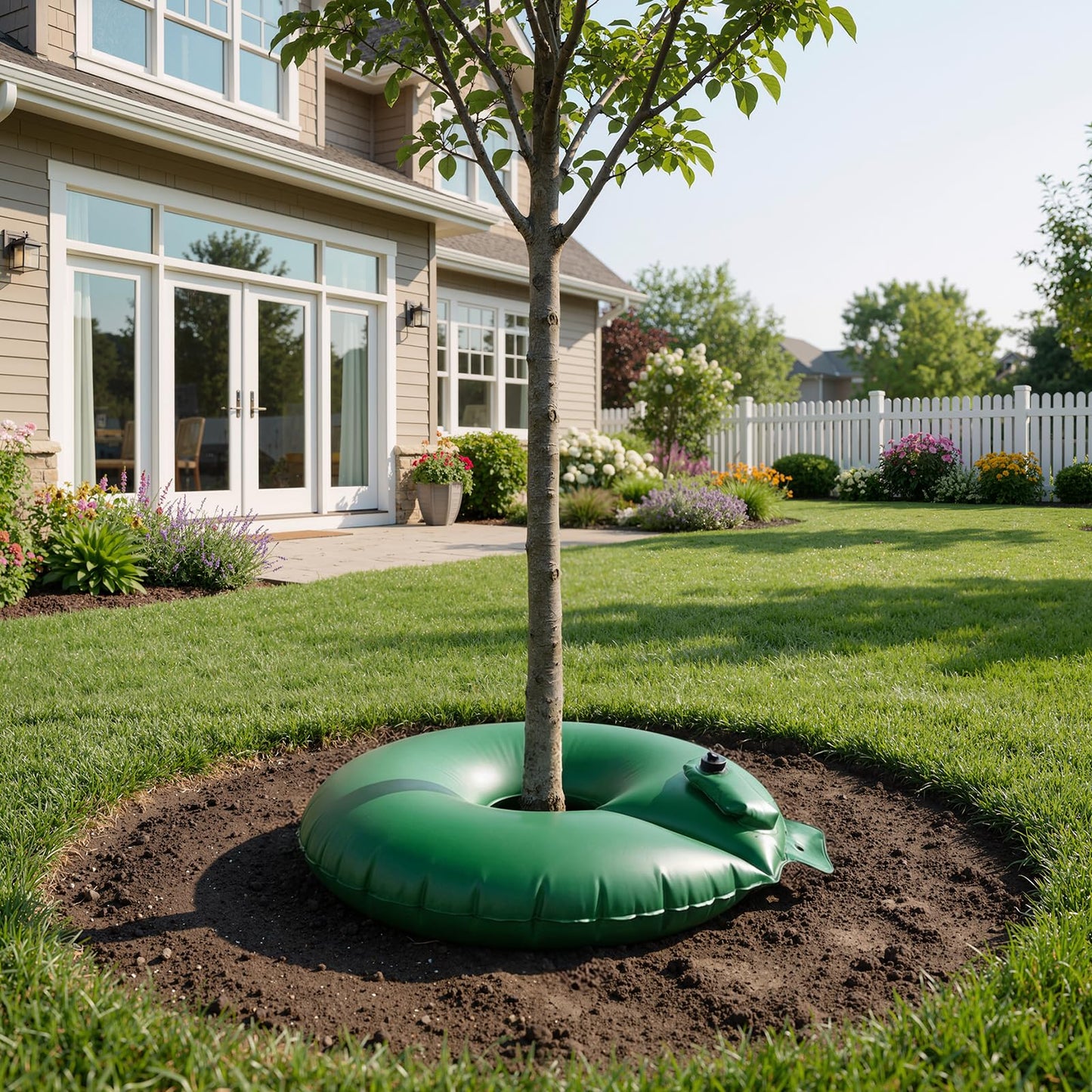 HIRALIY 15 Gallon Tree Watering Bag, 4 Pack Watering Ring, Slow Release 1-7 Days, Deep Root & Automatic Drip Irrigation System, for Multi-Trunk Newly Planted Small Trees and Shrubs