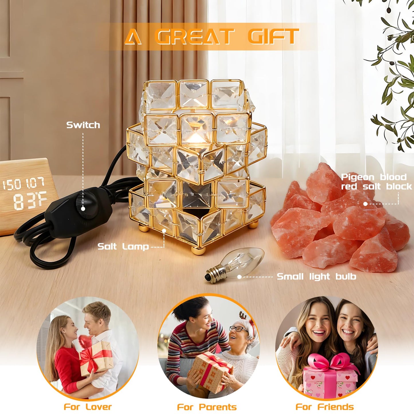 Natural Himalayan Pink Salt Lamp, Dimmable Single Lighting, Plug-in Powered, Crystal Salt Rock Lamp,Glow Night Light for Bedroom Office, UL & ETL Certified Cord (Crystal Cylinder)