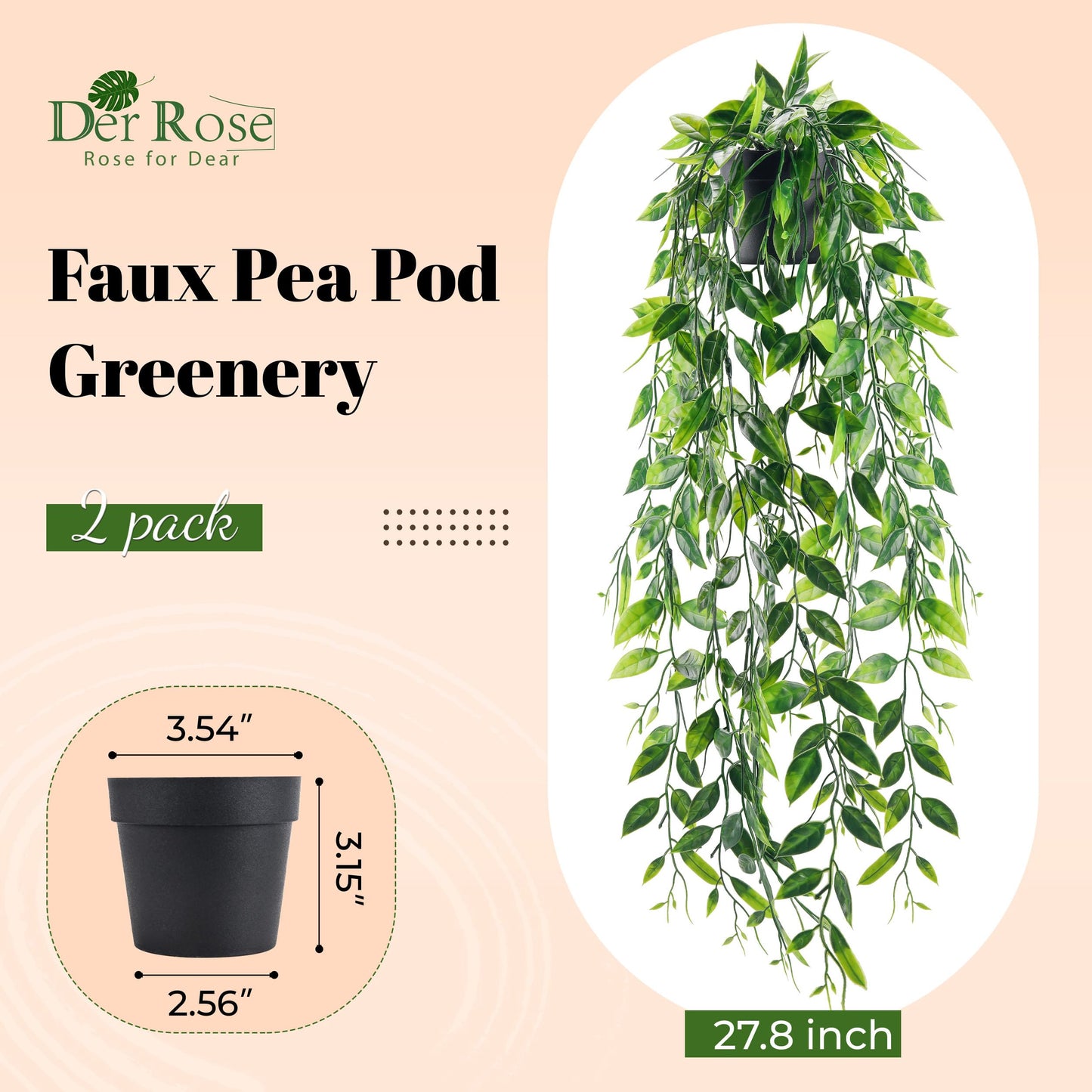Der Rose 2 Pack Fake Hanging Plants Small Artificial Plants Faux Pea Pod Plants Indoor for Aesthetic Living Room Office Shelf Decor