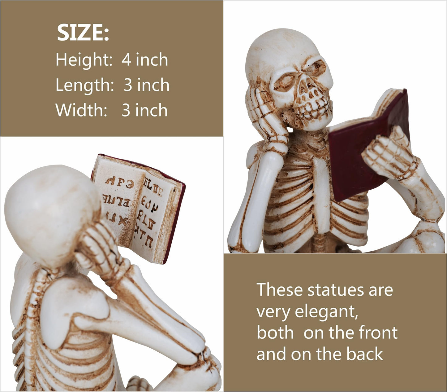 Dlfghos 3 Pieces Halloween Skeleton Statue Halloween Skull Figurine Home Decor Reading Skeleton Figurines Decorations for Indoor Fireplace Home Kitchen Desk Office Party