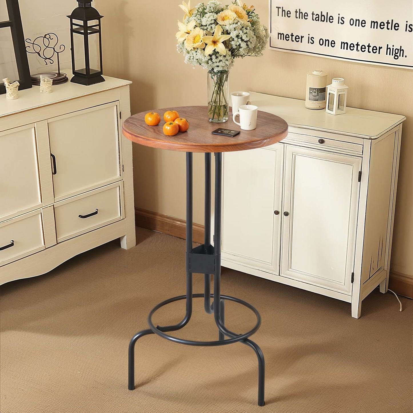 BOKKOLIK 41.3inch Height Small Bistro Table for Living Room Vintage Style Round Bar Table in Home Kitchen Farmhouse Display Stand for Plants