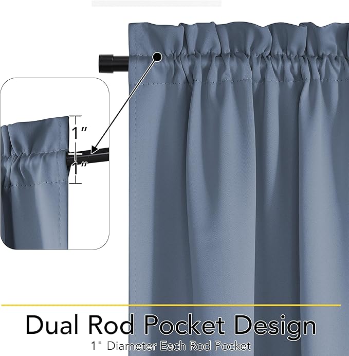 NICETOWN 100% Blackout French Door Curtain, Privacy Door Curtains for Window, 25 X 64 Inch Long Room Darkening Blinds, Thermal Insulated Window Shades for Bedroom, 1 Panel, Stone Blue