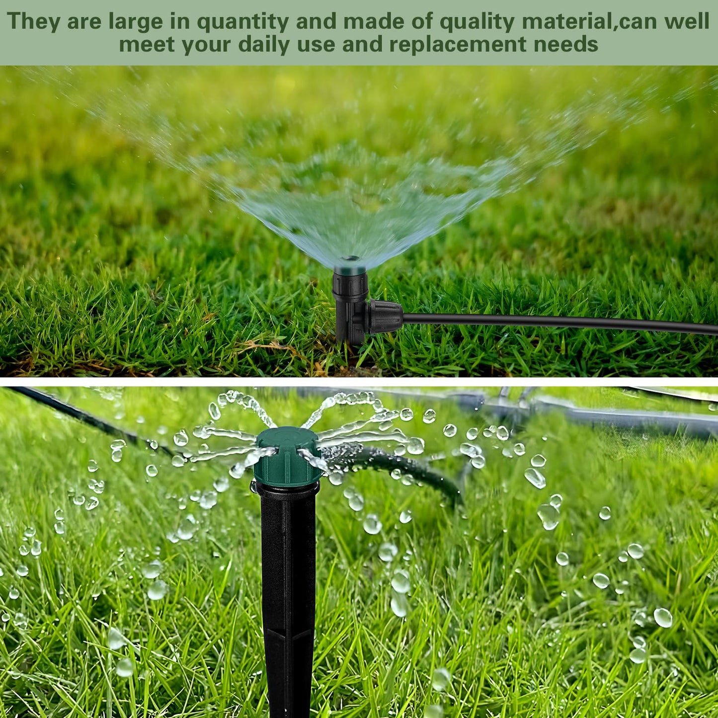 Glooglitter 100 Pcs Drip Irrigation Emitters for 1/4" Tubing 50 Micro Irrigation Emitters Sprayer 50 Adjustable 360 Degree Water Flow Drippers for Garden Irrigation System(Green, Latch)