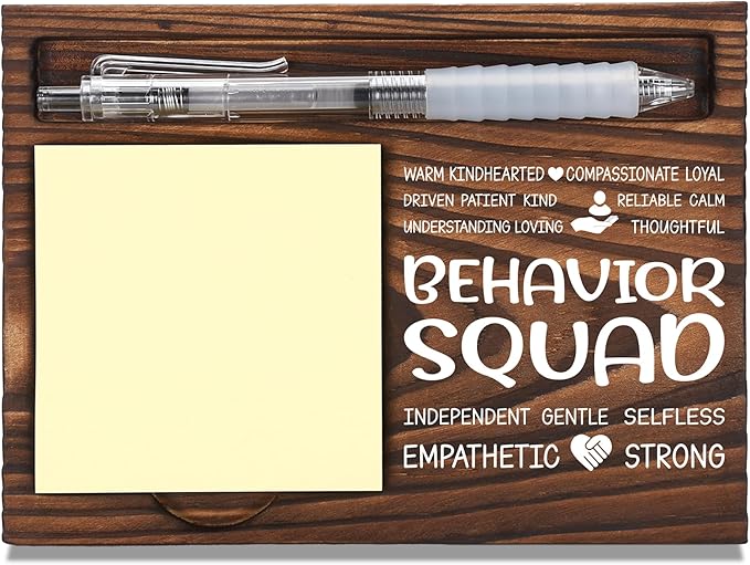 Behavior Squad Appreciation Gifts, Thank You Gift for Behavior Squad, Office Coworkers Staff Appreciation Gifts, Sticky Note Holder Wooden Notepad & Pen Holder 6.5" x 4.7" - FTA261