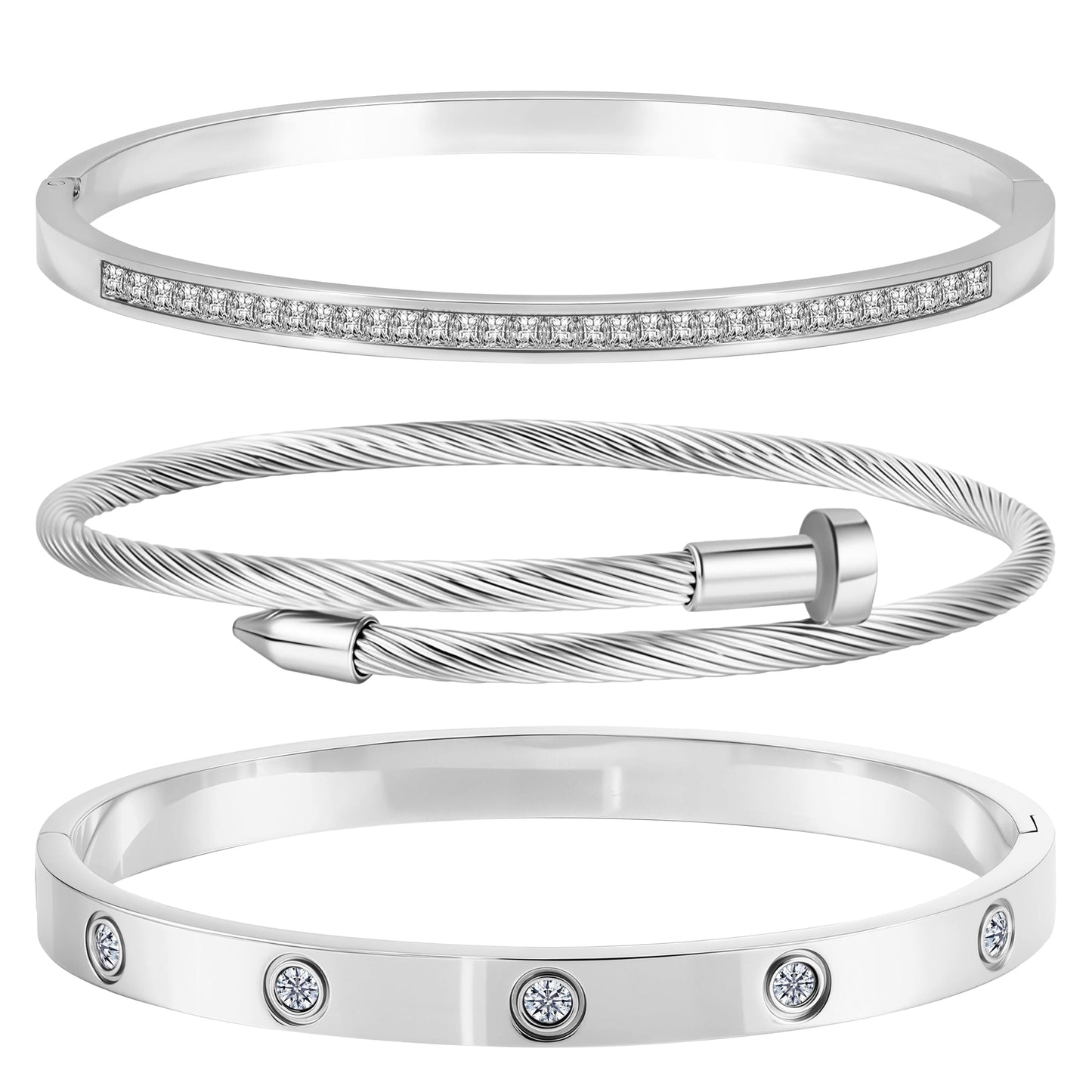 Camhanno Gold Bracelets for Women - Crystal Stackable Bangles with Friendship & Love Theme - Stainless Steel Jewelry, Ideal Birthday Gift (Style 7)