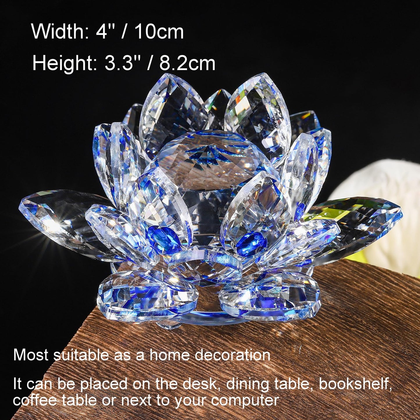 TENGFENG Sparkle Crystal Lotus Flower - 4'' Hue Reflection Clear Crystal Blue Lotus for Feng Shui Home Decor Sun Catcher Ornaments or Paper Weight with Gift Box (100MM) Blue