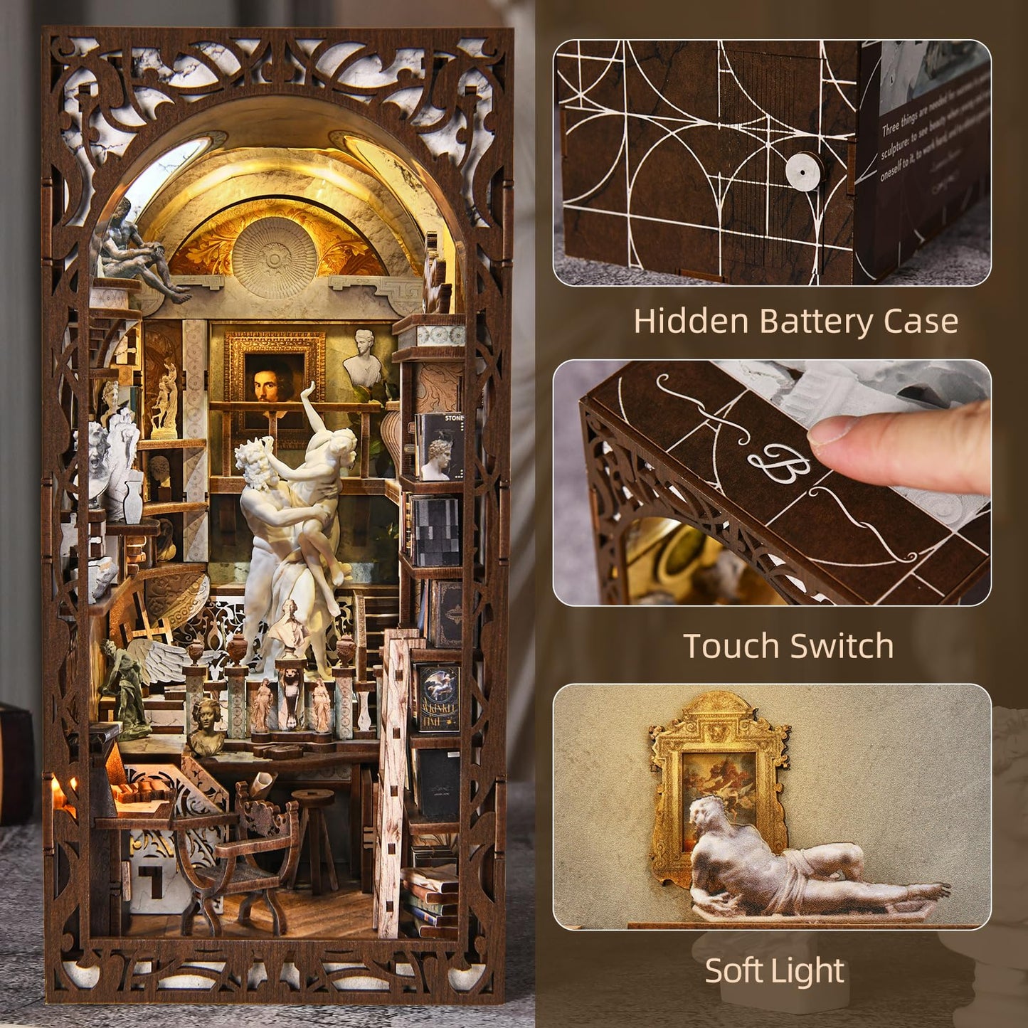 CCCDF DIY Book Nook Kit, 3D Wooden Puzzle for Adults, Teens, DIY Miniature Dollhouse Booknook Kit Bookend Bookshelf Insert Decor with LED Light (Bernini's Sculpture Workshop)
