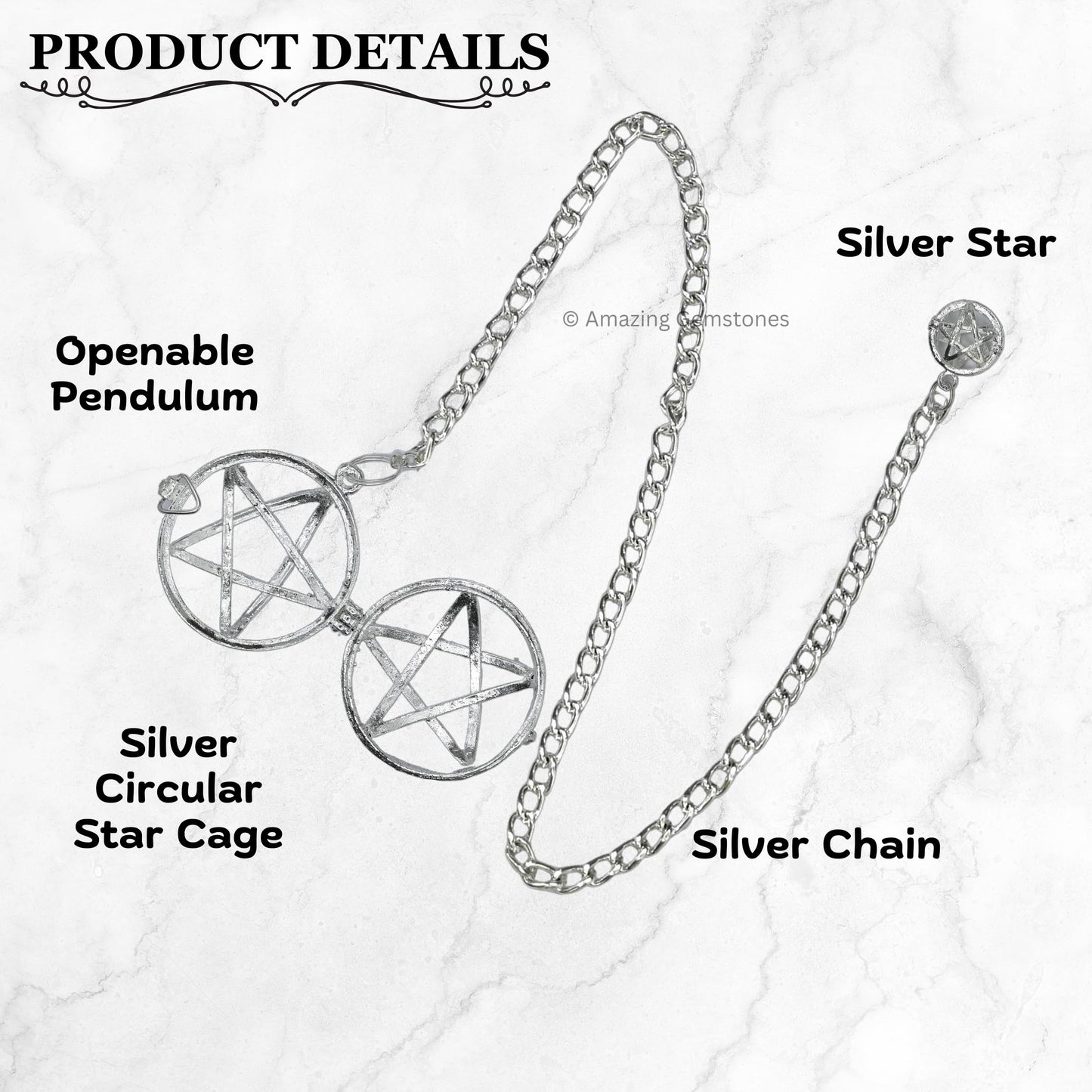 Healing Metal Pendulums for Divination, Silver Circular Star Cage Openable Steel Copper Pendulum High Energy Pendulo de Bronce Pendulos de Mesa MP76