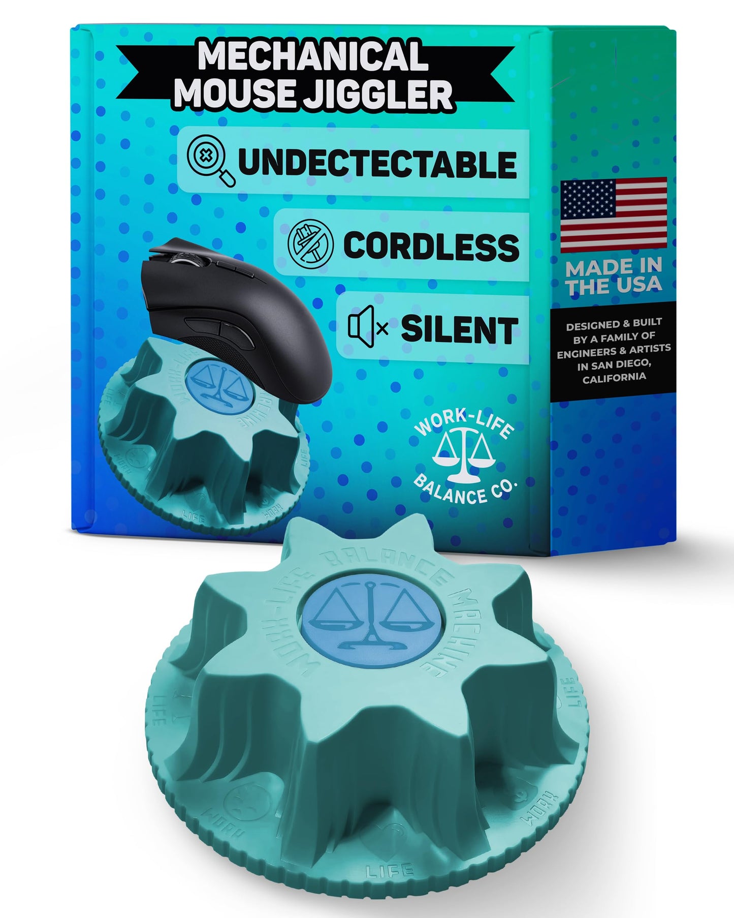 Work-Life Balance Compact Mechanical Mouse Jiggler - Undetectable Device to Keep Mouse Moving and Computer Awake, Cordless Wireless Mover for Remote Work Essentials & WFH, Automatic Wiggler - Aqua
