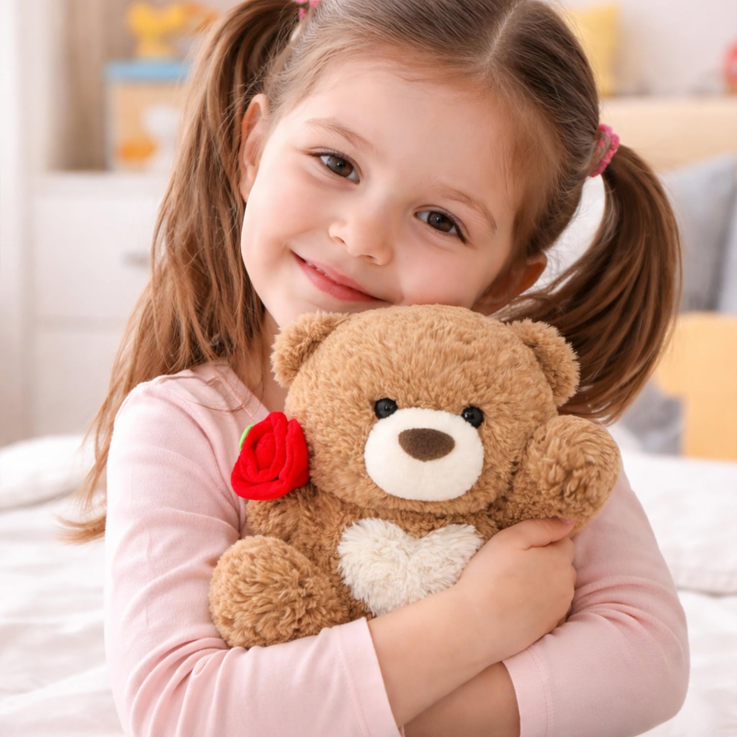 Teddy Bear Plush Toy, Rose and Heart Bear, Romantic Plush Toy, Perfect for Boys and Girls' Birthday (Brown)