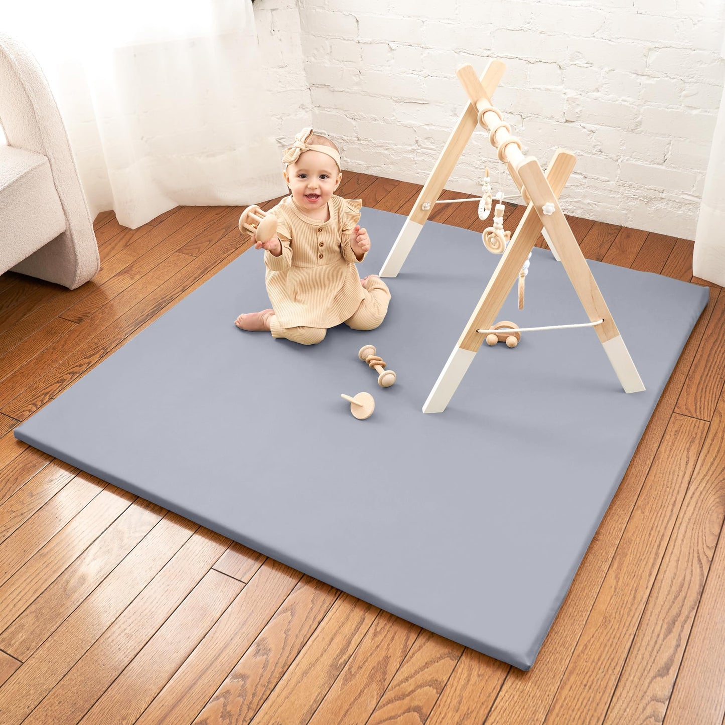 Stylish Padded Baby Play Mat for Your Boy or Girl - Extra Thick & Super Soft Vegan Leather Floor Mat Creates A Safe Play Area for Little Ones - A Beautiful Playmat That Fits Nicely Into Any Playroom