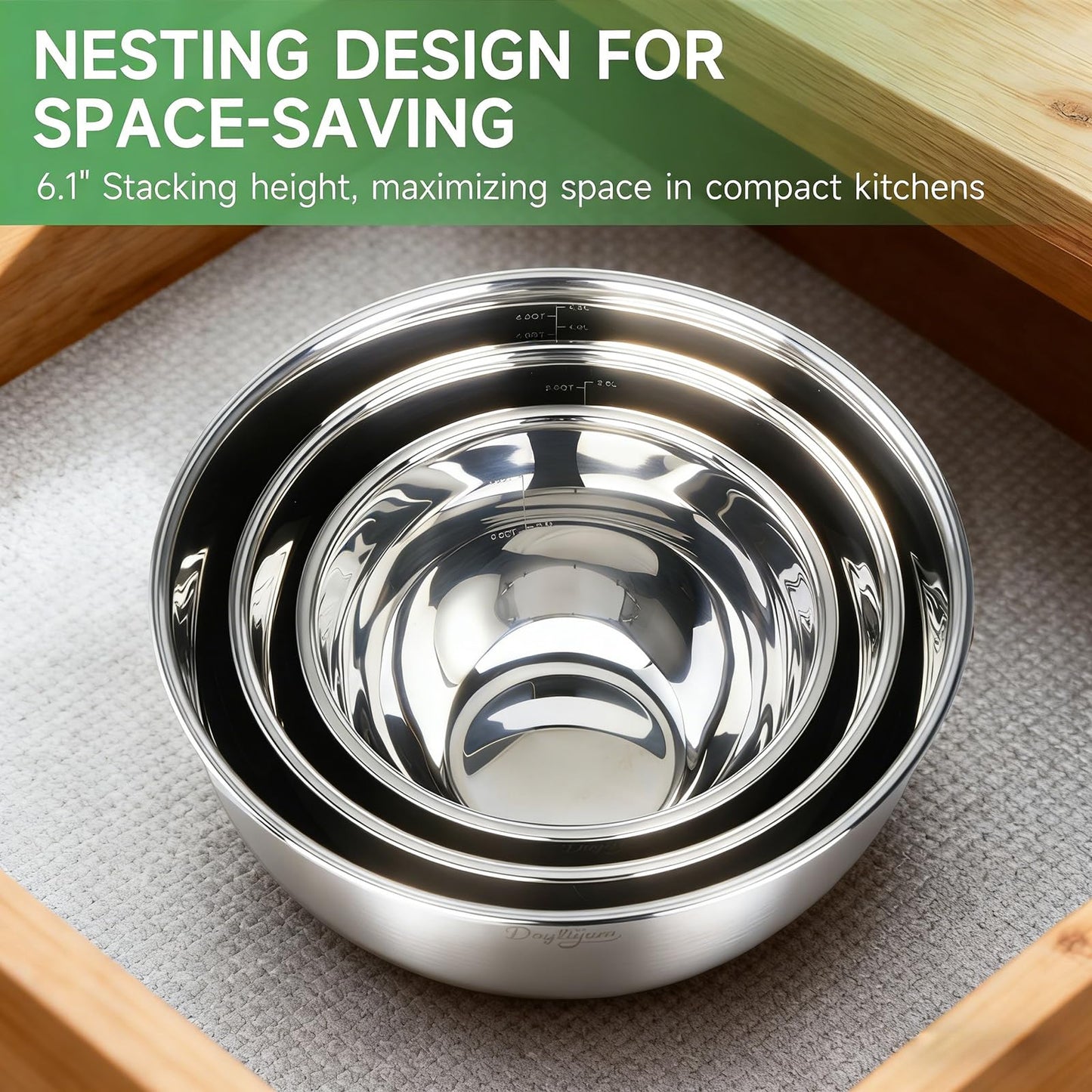 Mixing Bowls with Airtight Lids, Stainless Steel Nesting Bowl Set with Clear Lids & Valve, 3 Essential Sizes (1.5/3/5 QT), Measurement Marks, Non-Slip Silicone Base, Food Prep & Fridge Storage, Black