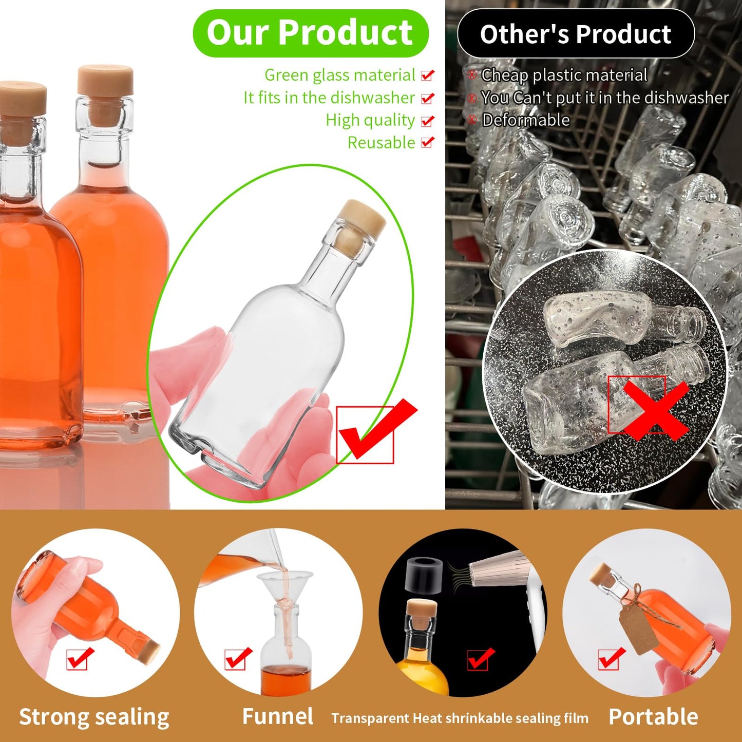 eispap 25 Pcs 1.7OZ Mini Glass Liquor with Lids Small Glass Wine Bottles Reusable Empty Alcohol Bottles for Christmas Birthday Weddings Party Favors (50ML25PC)