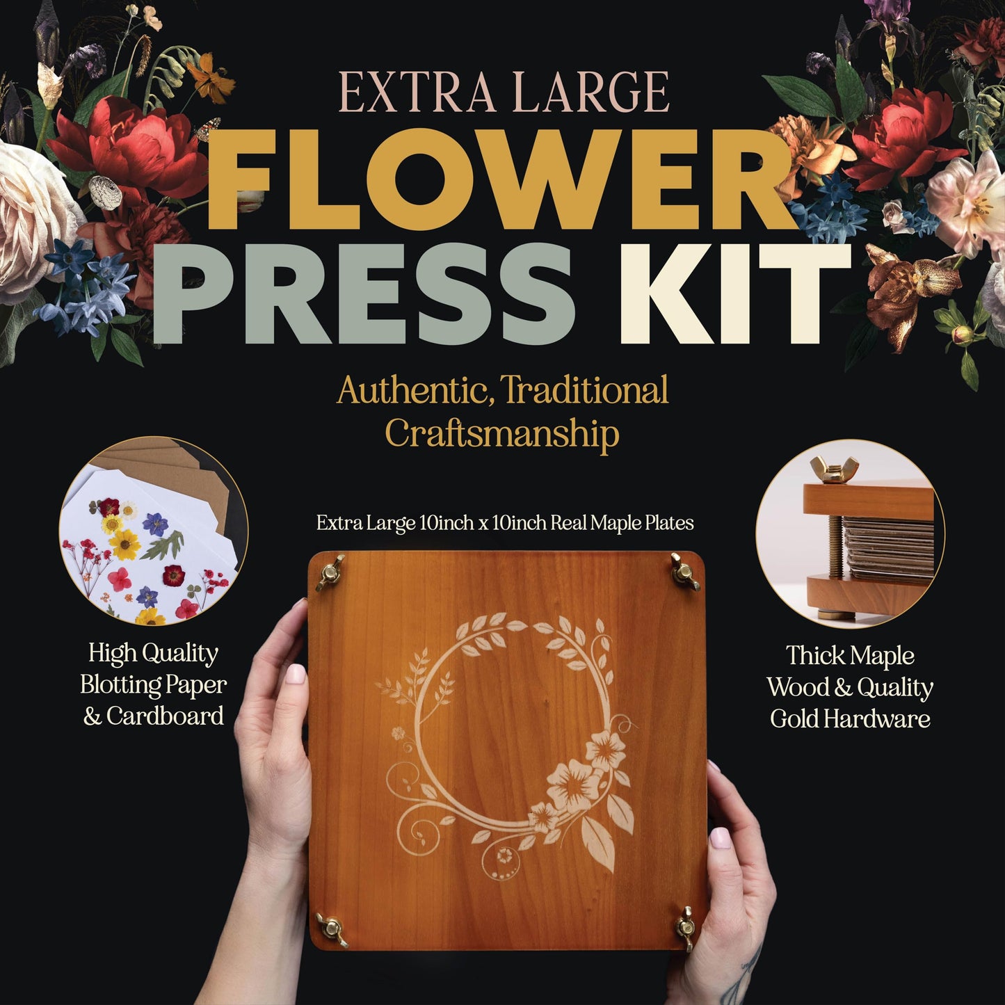 Havenstock Premium Extra Large Wooden Flower Press for Adults - Solid Maple Wood Flower Pressing Kit for Adults with Storage System - Plant Preservation Kit - 10 Layers - DIY Arts and Craft Kit