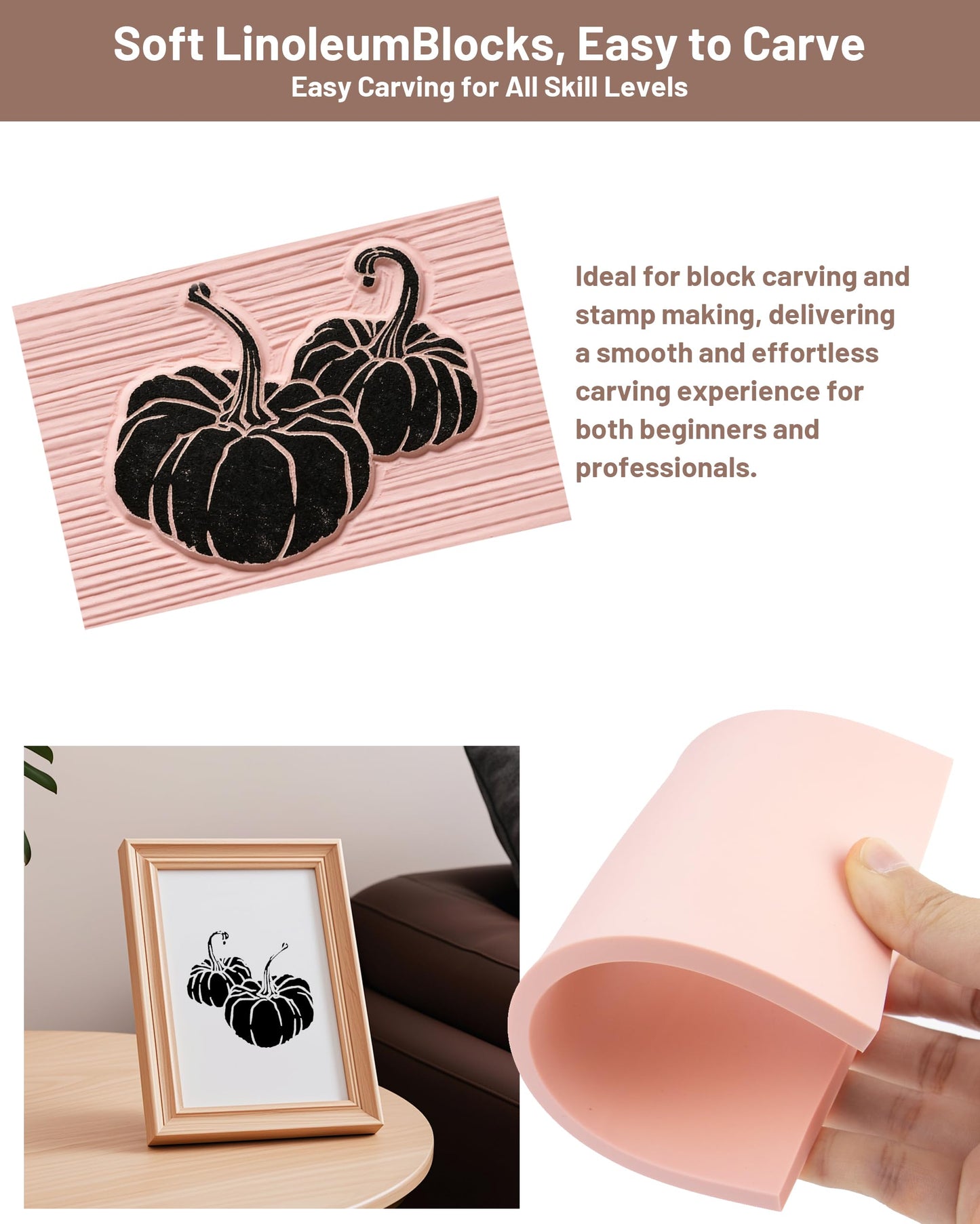Linocut Tools Kit, Block Printing Kit, Stamp Carving Kit with 5 Soft Rubber Linoleum Blocks 4" x 6", Lino Cutting Tools, Brayer, 20 Transfer Papers, Carving Knife with 6 Blades