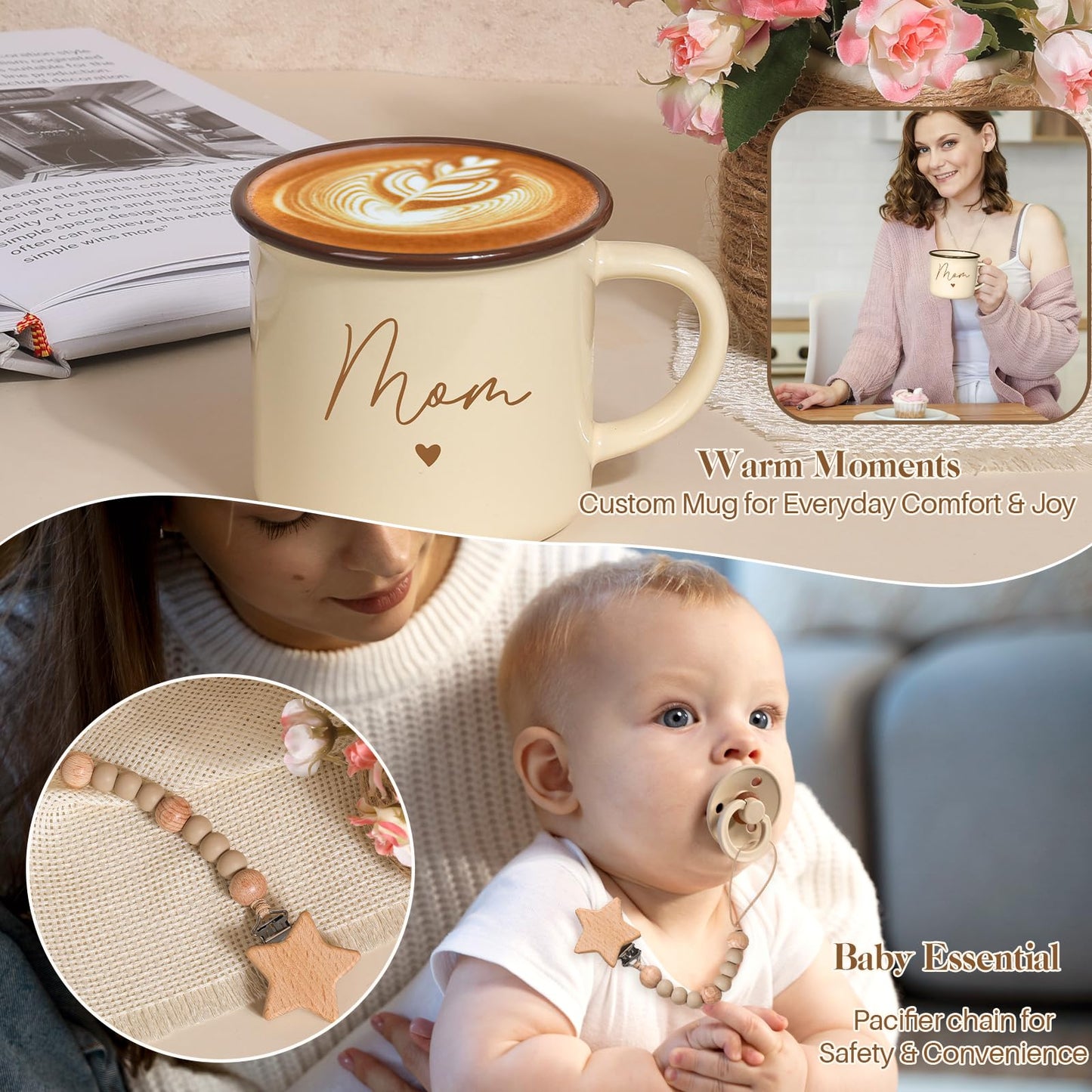 New Mom Gift Basket | New Mom Care Package with Tote Bag, Mug | Spa & Relaxation Set with Rose Bath Salt, Scrub, Handmade Soap & Card – Thoughtful Postpartum Gift for Mommy