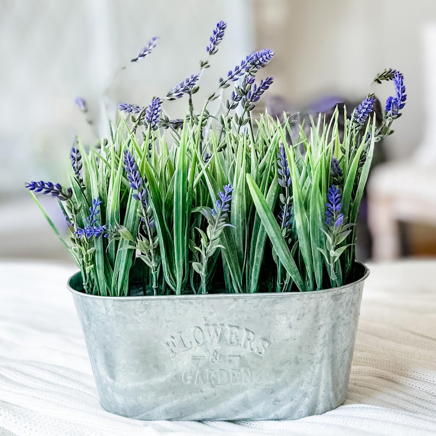 Haute Decor 10 Inch Lavender in Galvanized Metal Pot