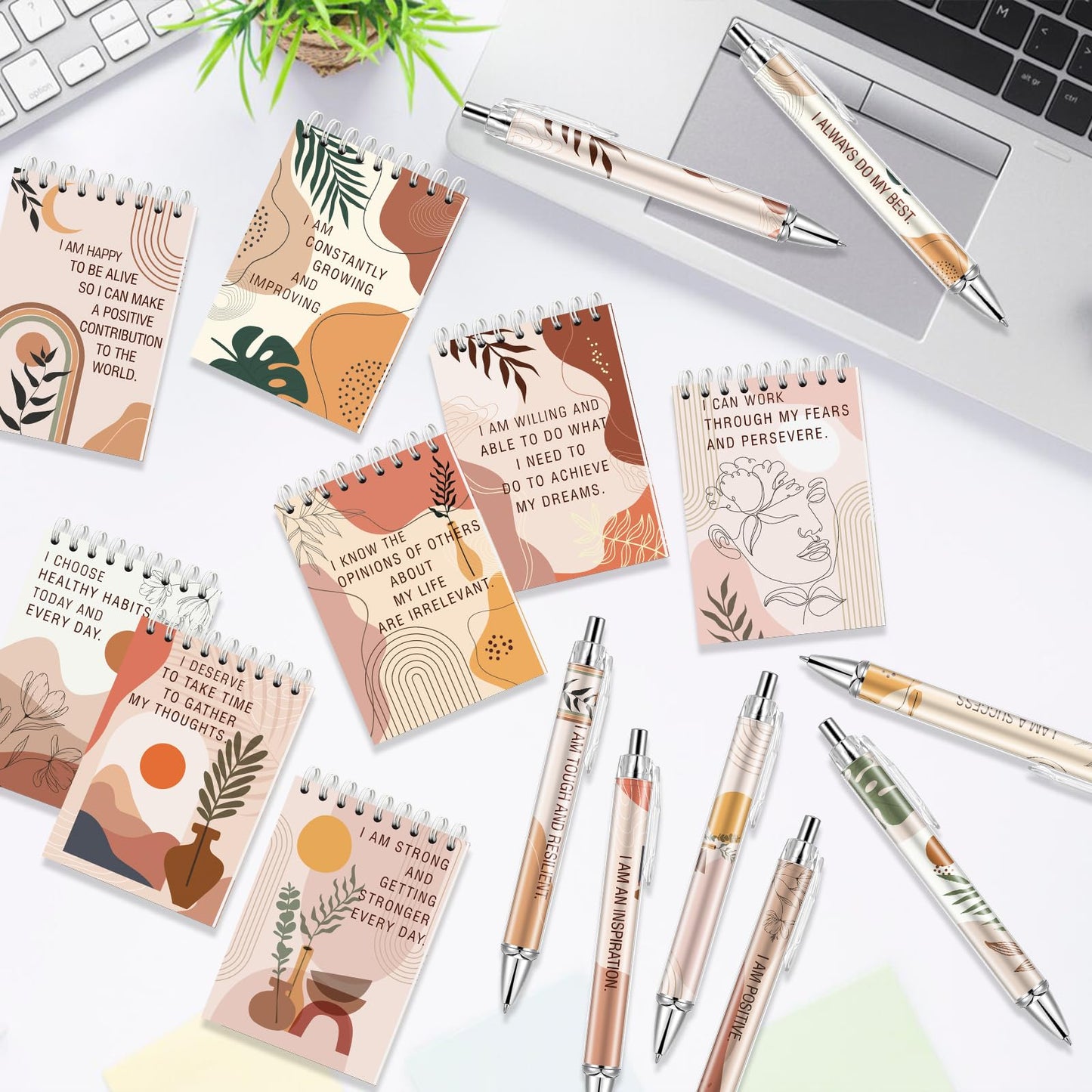 Lebsitey 48 Pcs Positive Inspirational Notebooks and Pen Set Gratitude Mini Notebooks with Pens Encouragement Notepads Daily Affirmations Journal for Women Stress Relief Self Care