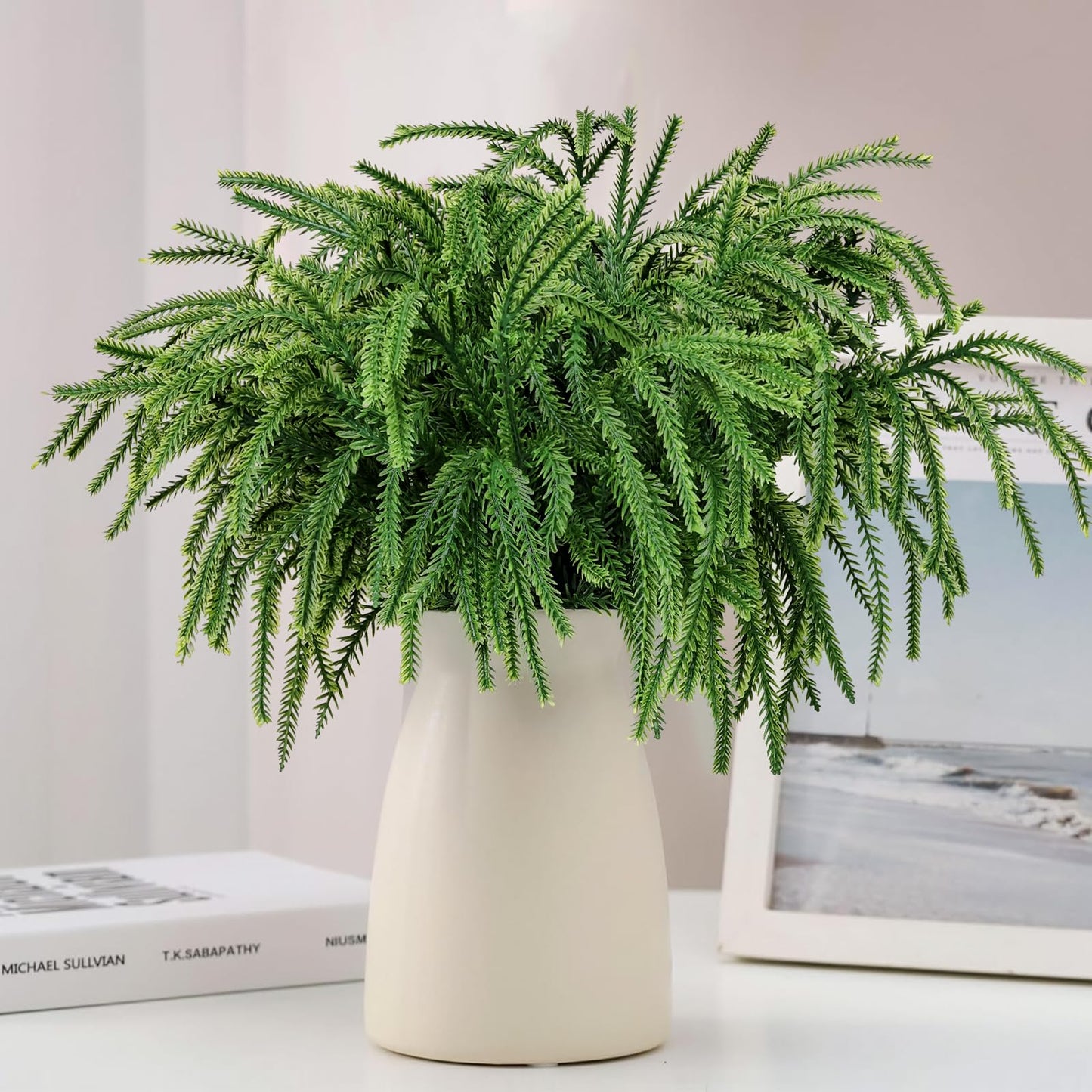 Real Touch Christmas Norfolk Pine Branches -18" Artificial Pine Branches Green Plants Branches for Holiday Floral Arrangements, Wreaths, Craft DIY and Home Xmas Decorations (4PCS(24 sprigs))